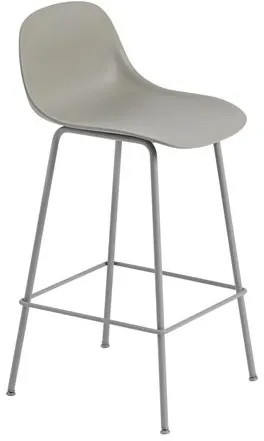 Muuto Fiber Barhocker mit Tube Base und Rückenlehne Grau/Grau H87,5 cm