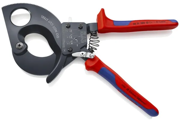 Knipex Kabelschneider (Ratschenprinzip) schwarz lackiert, mit Mehrkomponenten-Griff 280 mm
