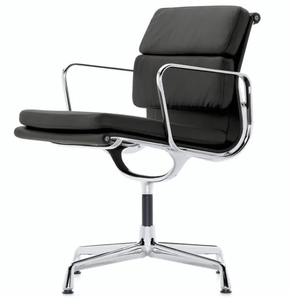 Vitra Soft Pad EA 208 Lederstuhl mit Armlehnen Schwarz/Chrom