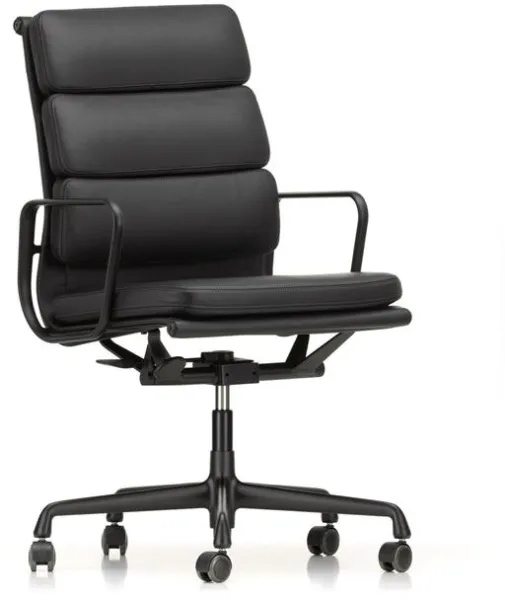 Vitra Soft Pad EA 219 Lederbürostuhl mit Armlehnen & Stoff Nero
