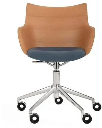 Kartell Q/Wood Stuhl Chrom/Schwarz Esche mit blauer Polsterung