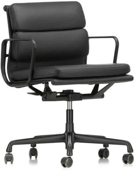 Vitra Soft Pad EA 217 Lederstuhl mit Armlehnen & Basis Nero