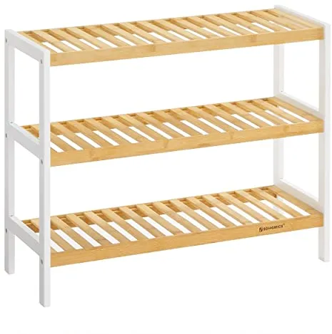 SONGMICS Schuhregal, mit 3 Ablagen - natur und weißer Bambus (70x26)